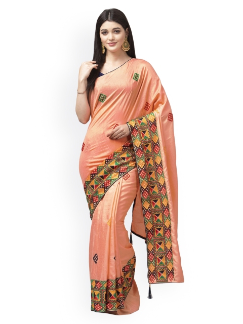 

KALINI Peach-Coloured Embroidered Poly Silk Saree