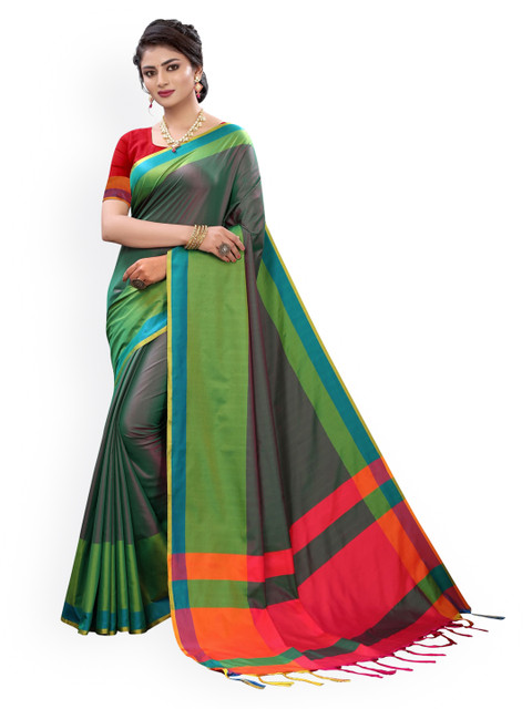 

KALINI Green Poly Silk Solid Banarasi Saree