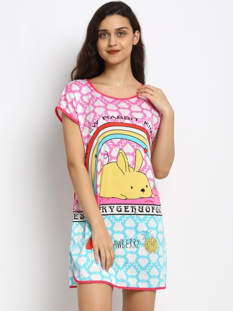 

NEUDIS Pink & Blue Printed Cotton Nightdress