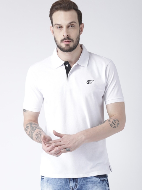 

GRIFFEL Men White Solid Polo Collar T-shirt