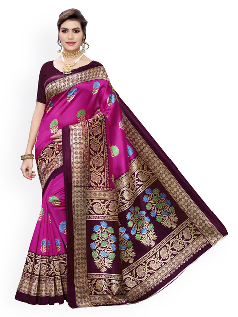 

KALINI Pink Poly Silk Printed Banarasi Saree