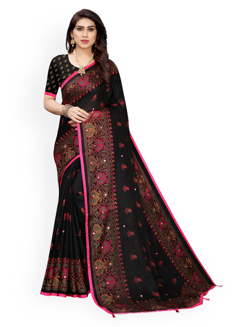 

KALINI Black Woven Design Jute Cotton Saree