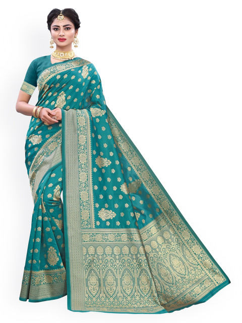 

KALINI Sea Green Poly Silk Woven Design Banarasi Saree