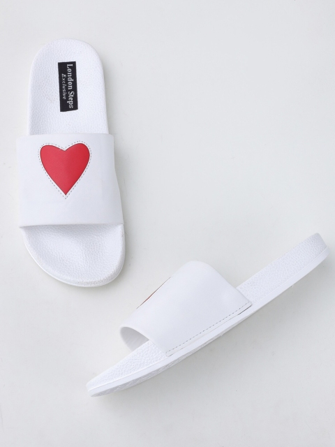 

LONDON STEPS Men White & Red Printed Sliders