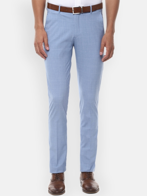 

Louis Philippe Men Blue & White Slim Fit Solid Formal Trousers