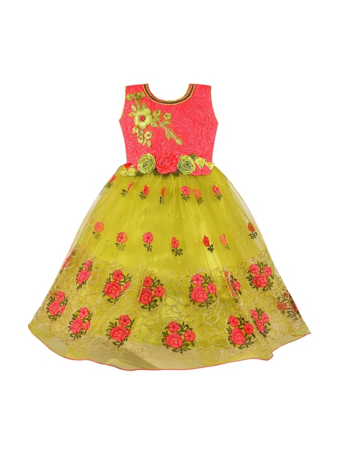 

Wish Karo Girls Green Floral Embroidered Fit and Flare Dress
