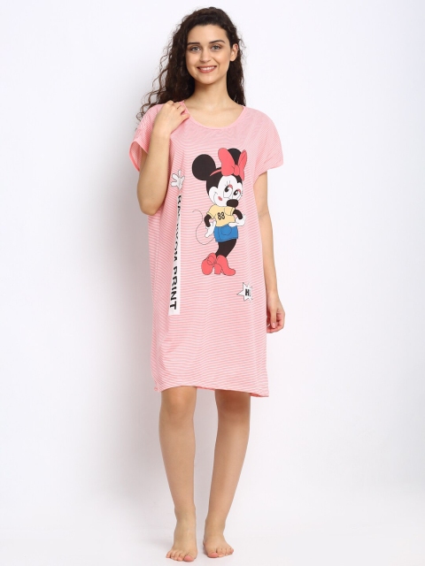 

NEUDIS Pink & Black Mickey Mouse Printed Cotton Nightdress