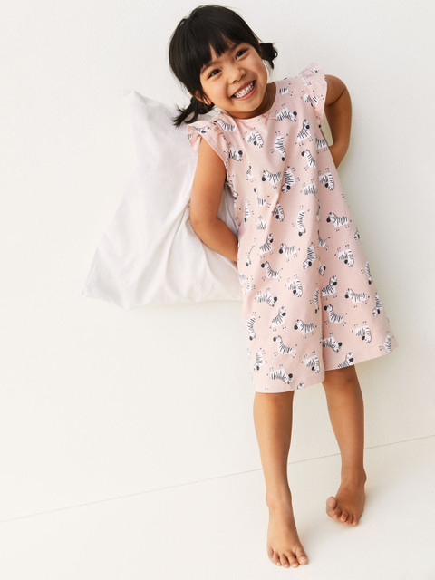 

H&M Girls Pink Printed Flutter Sleeved Nightdress