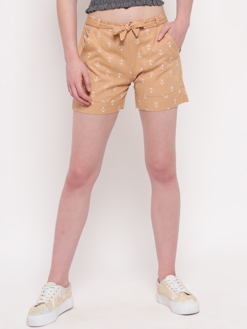 

Aawari Women Tan Brown Printed Regular Fit Cotton Shorts