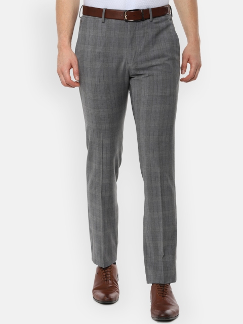 

Louis Philippe Men Grey & Black Slim Fit Checked Formal Trousers