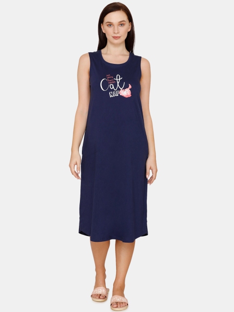 

Zivame Women Blue Printed Nightsuit