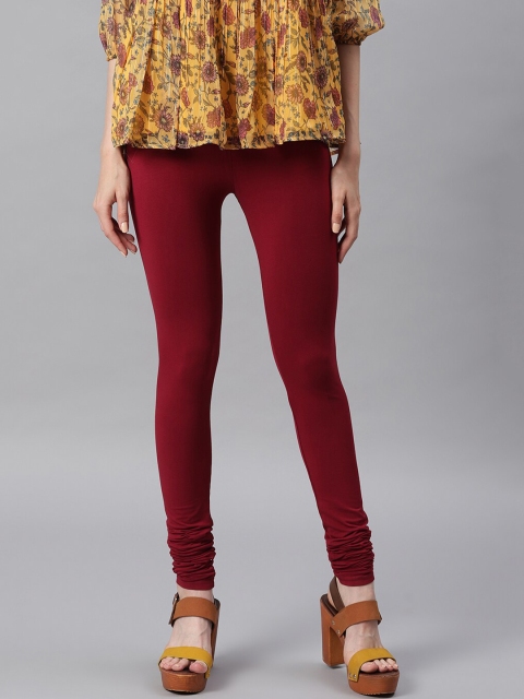 

Janasya Women Maroon Solid Churidar-Length Leggings
