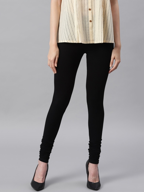 

Janasya Women Black Solid Churidar-Length Leggings
