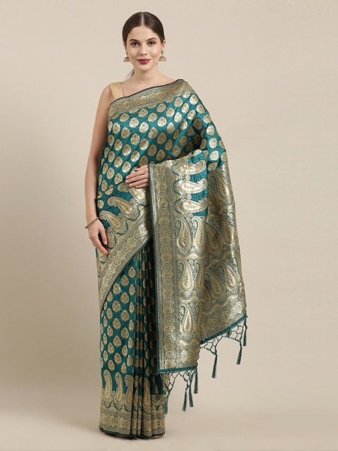 

Soch Green & Gold Silk Blend Woven Design Saree With Tasseled Pallu