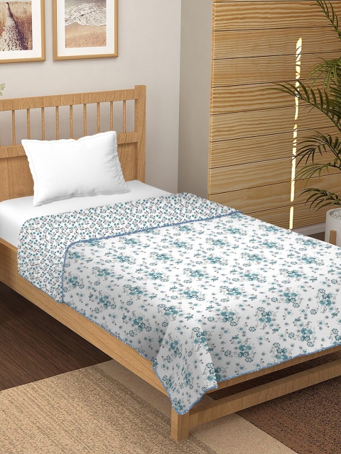 

BELLA CASA Unisex Blue Floral Cotton Single Bedsheet with Pillow Cover