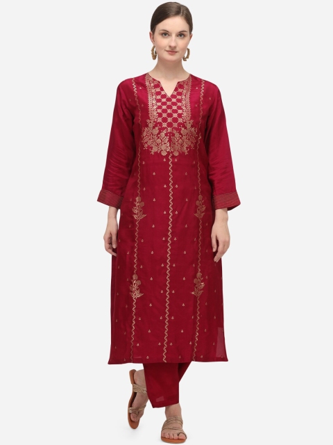 

Seerat Women Maroon Woven Design Kurta with Palazzos