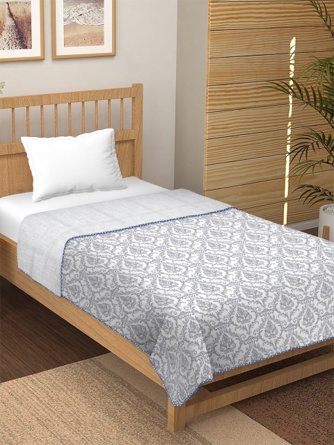 

BELLA CASA Grey & White Ethnic Motifs AC Room 180 GSM Single Bed Dohar