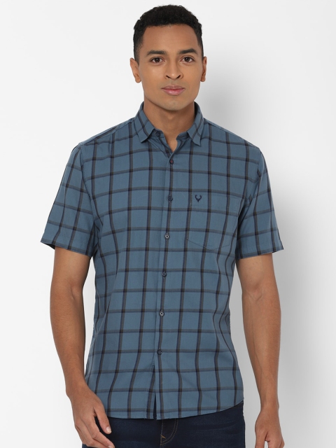 

Allen Solly Men Teal Blue & Black Slim Fit Checked Cotton Casual Shirt