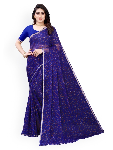 

KALINI Blue Printed Pure Chiffon Saree