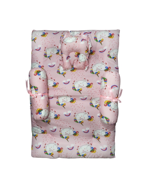 

PINKBUNNY Infant Kids Pink & White Printed Bedding With Fixed Pillows