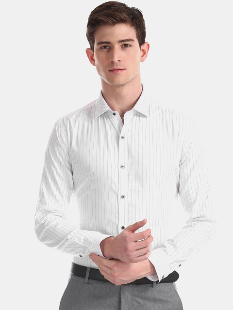 

Arrow New York Men White Slim Fit Striped Casual Shirt