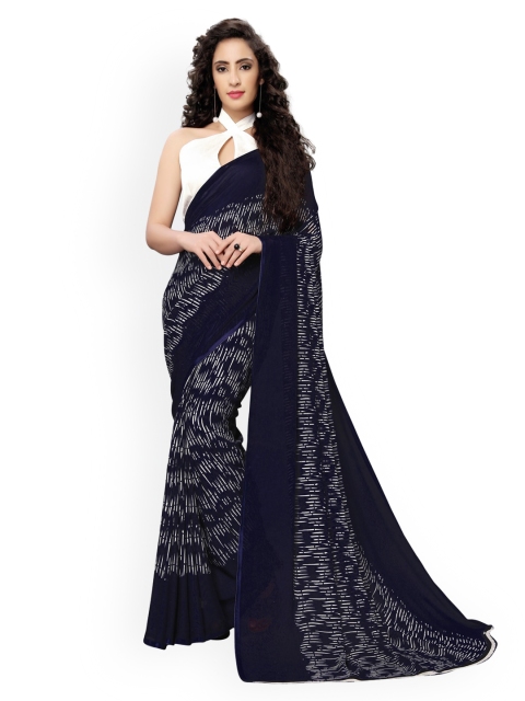

KALINI Navy Blue & White Pure Georgette Printed Saree