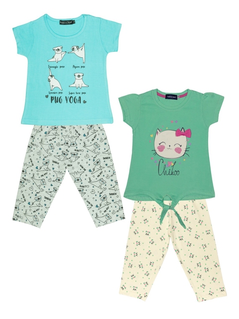 

Todd N Teen Girls Set of 2 Blue Graphic Cotton Capri with Tshirt, Grey