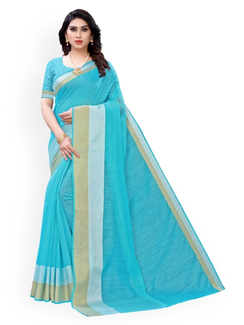 

KALINI Blue Polycotton Solid Kanjeevaram Saree