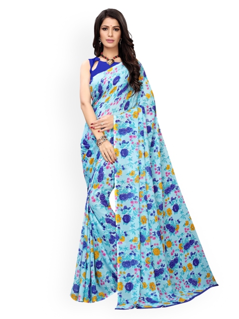

KALINI Blue & Yellow Pure Georgette Printed Saree