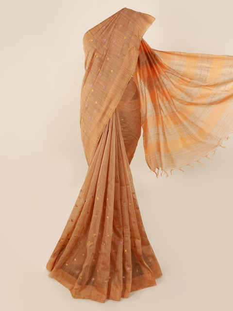

Pothys Peach-Coloured Woven Design Linen Blend Saree
