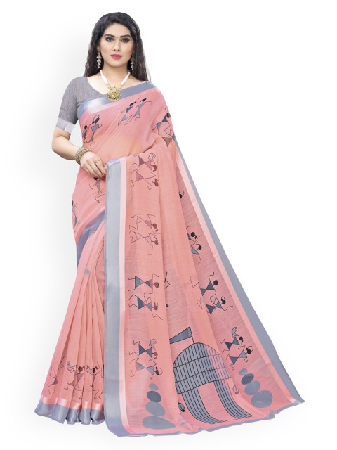 

KALINI Pink Printed Cotton Blend Saree