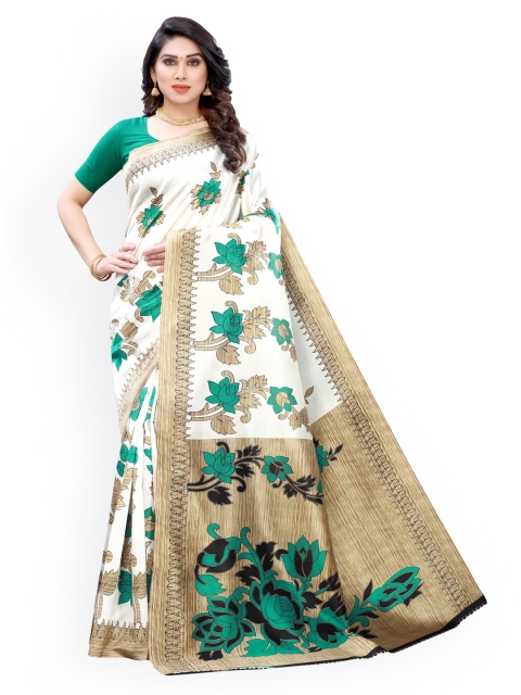 

KALINI White & Green Poly Silk Printed Saree
