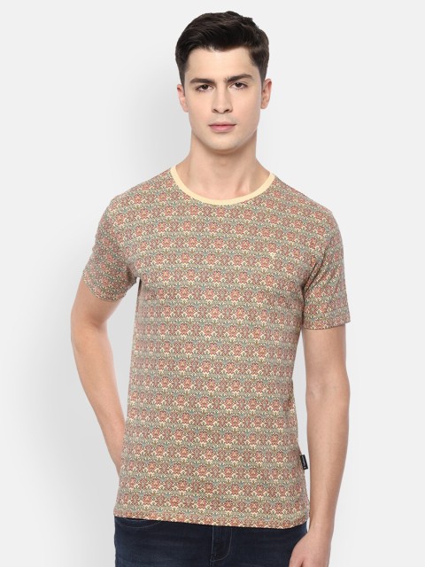 

V Dot Men Beige Printed Round Neck T-shirt