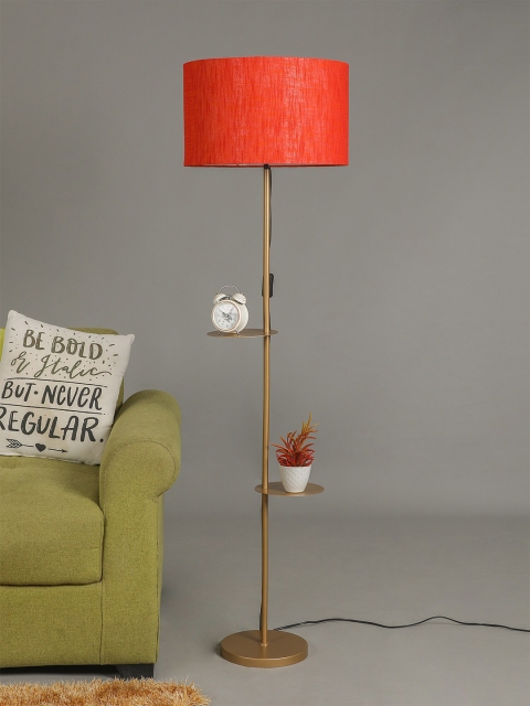 

SANDED EDGE Red & Gold-Toned Textured Contemporary Floor Lamp with Shade