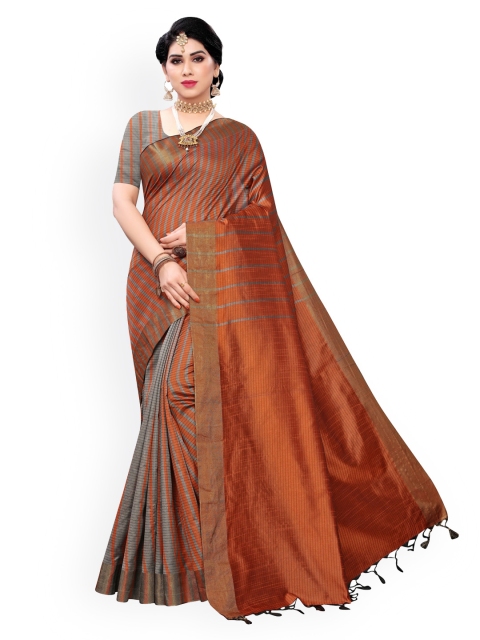 

KALINI Orange Poly Silk Striped Banarasi Saree