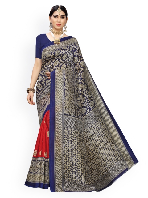 

KALINI Navy Blue & Red Poly Silk Printed Saree