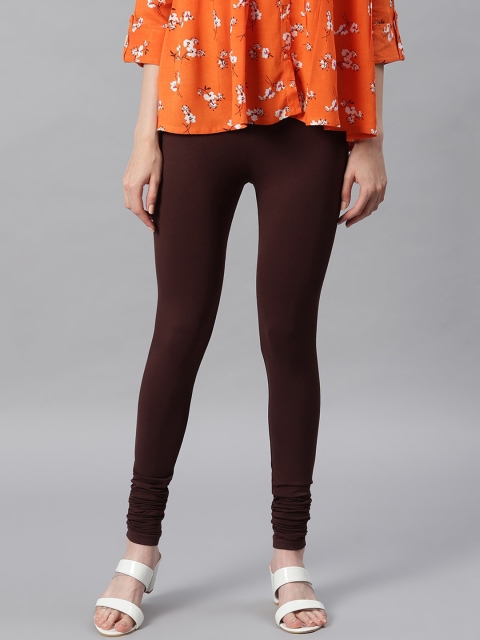

Janasya Women Brown Solid Churidar-Length Leggings