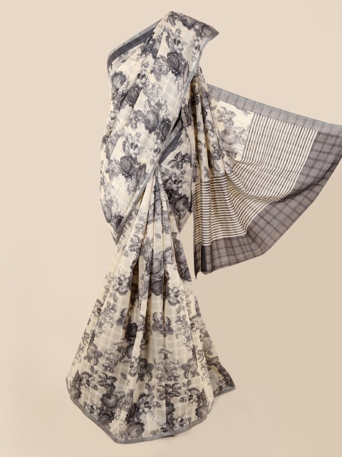 

Pothys Cream-Coloured & Grey Jute Cotton Printed Saree