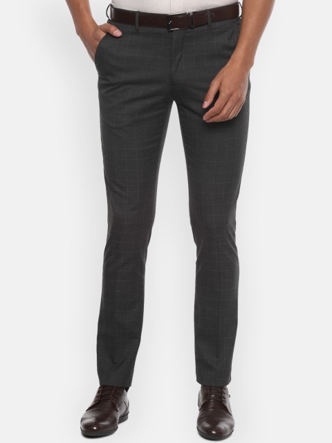 

Louis Philippe Men Charcoal Grey & White Slim Fit Checked Formal Trousers