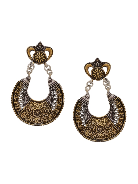 

Silvermerc Designs Gold-Toned & Silver-Toned Crescent Shaped Handcrafted Chandbalis