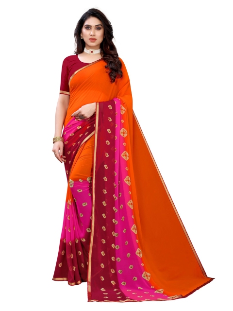 

KALINI Orange Printed Bandhani Saree