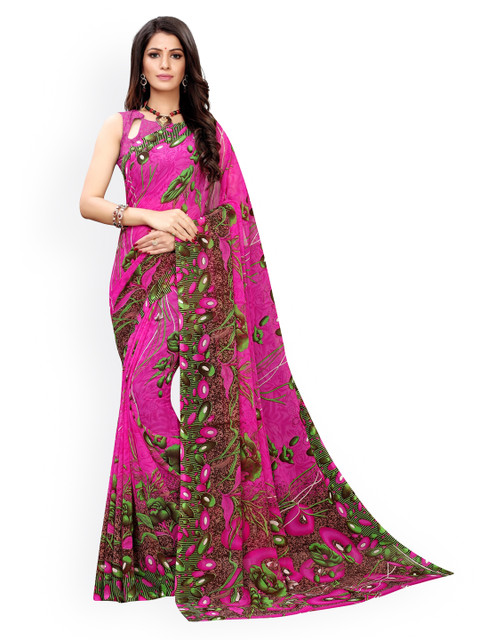 

KALINI Pink & Green Pure Georgette Printed Saree