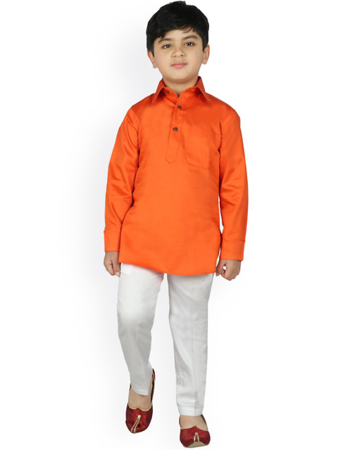 

SG YUVRAJ Boys Orange & White Solid Kurta with Pyjamas