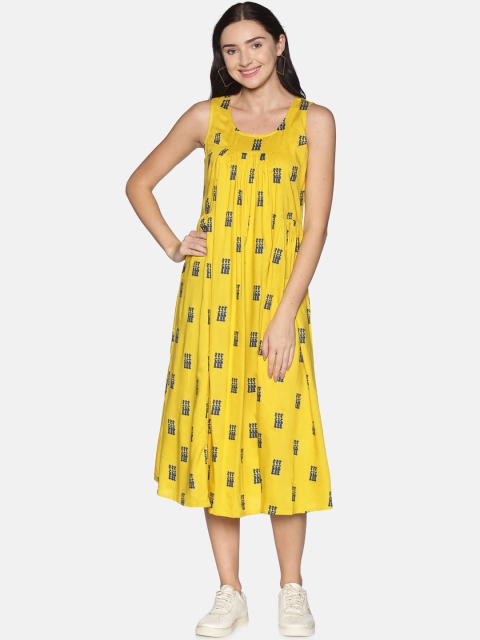 

Saffron Threads Women Yellow Printed A-Line Dress