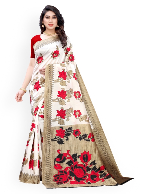 

KALINI Red & White Poly Silk Printed Saree
