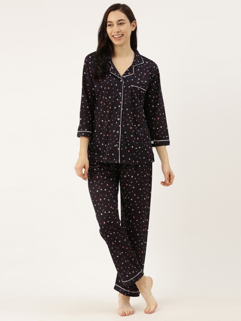 

Bannos Swagger Women Black Star Printed Night Suit