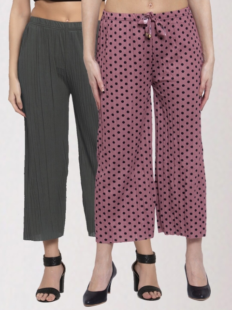 

KLOTTHE Women Multi Printed Set of 2 Polka Dots Wide Leg Palazzos, Purple