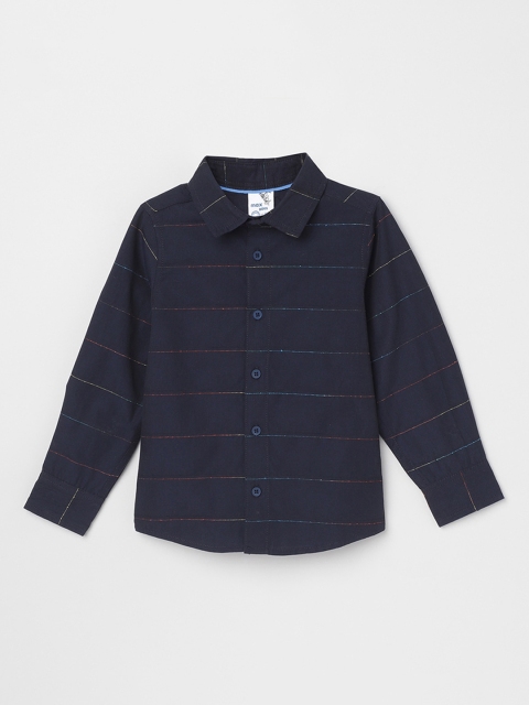 

max Boys Navy Blue Regular Fit Striped Casual Shirt