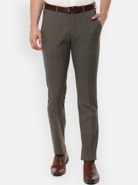 

Louis Philippe Men Brown & Black Slim Fit Checked Formal Trousers