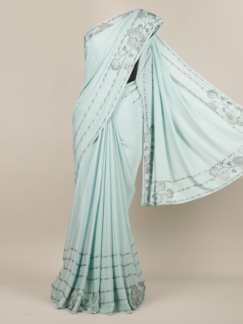 

Pothys Blue Solid Pure Crepe Saree